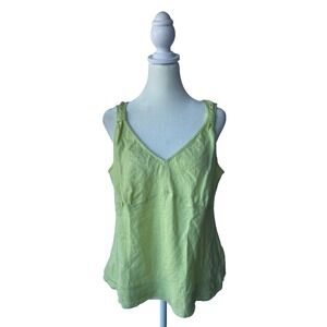 Ann Taylor LOFT Linen Tank Top Womens 10 Green Sleeveless V Neck Summer Casual